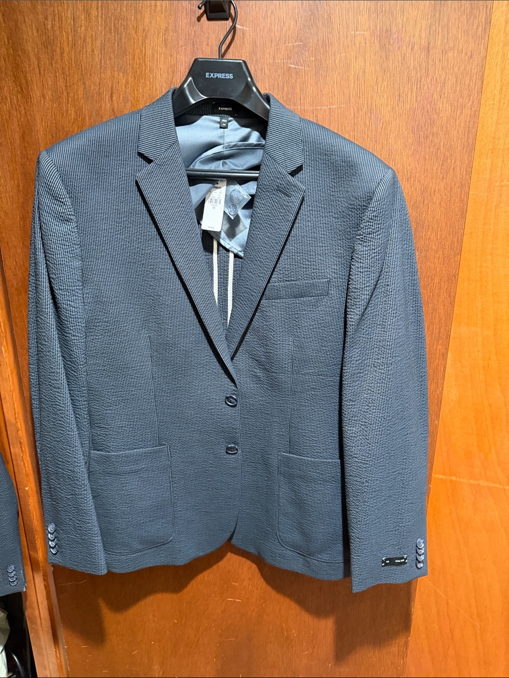 Express Men's Dark Navy Textured Blazer - Classic Notch Lapel